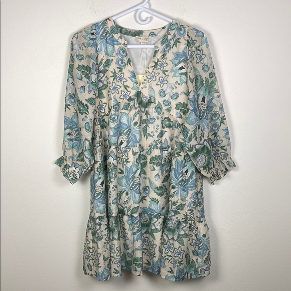 See U Soon Dresses & Skirts - NWT See‎ U Soon XS Balloon Sleeve Split Neck Babydoll Mini Dress Floral Coastal